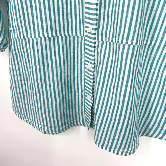 Habitat Womens Size Small Teal Stripe Gauze Blouse Shirt Top Short Sleeve Art - Picture 4 of 7